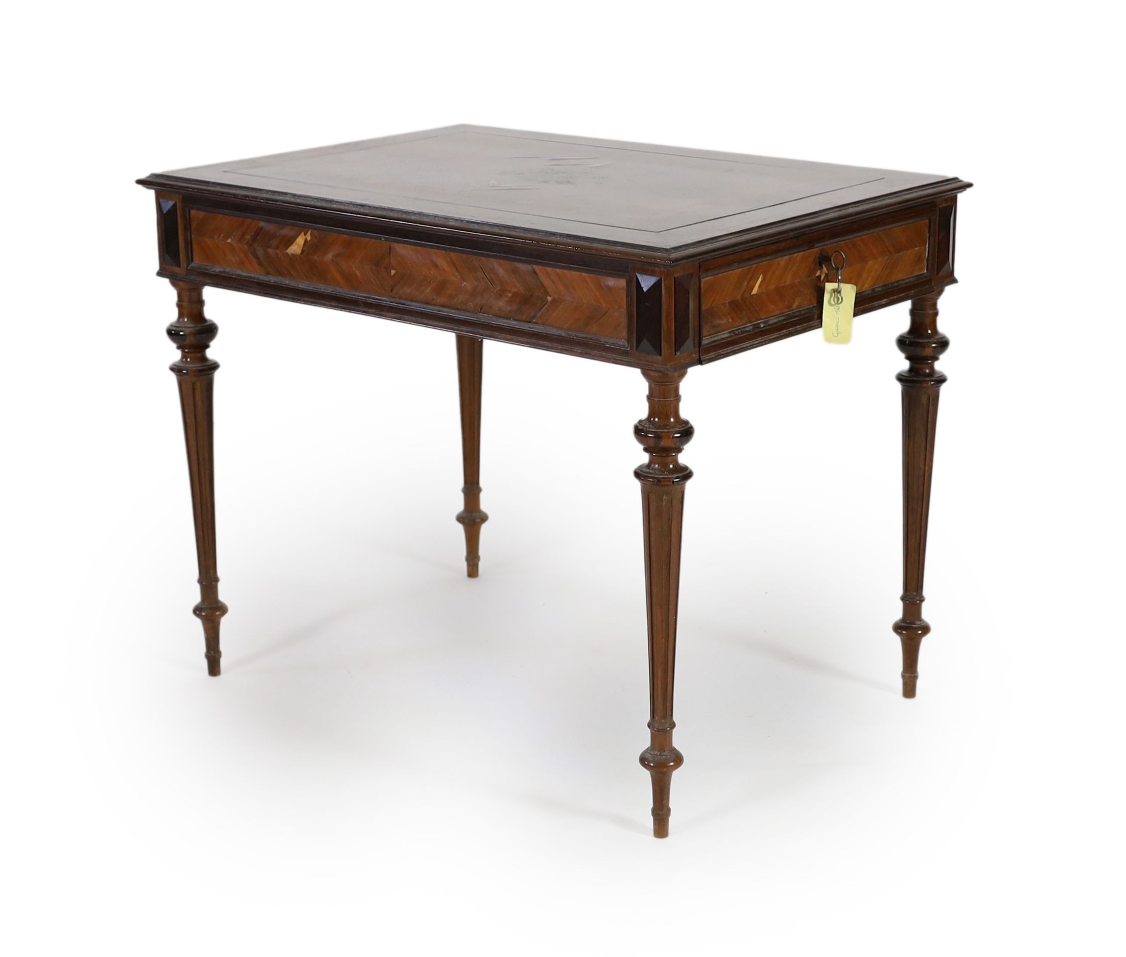 A Napoleon III rosewood games table, by J. A. Jost of Paris, W.92cm D.64cm H.73cm